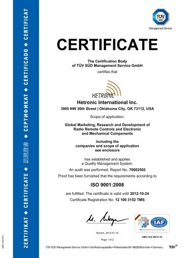 ISO 9001:2008 - Methode Electronics, Inc.