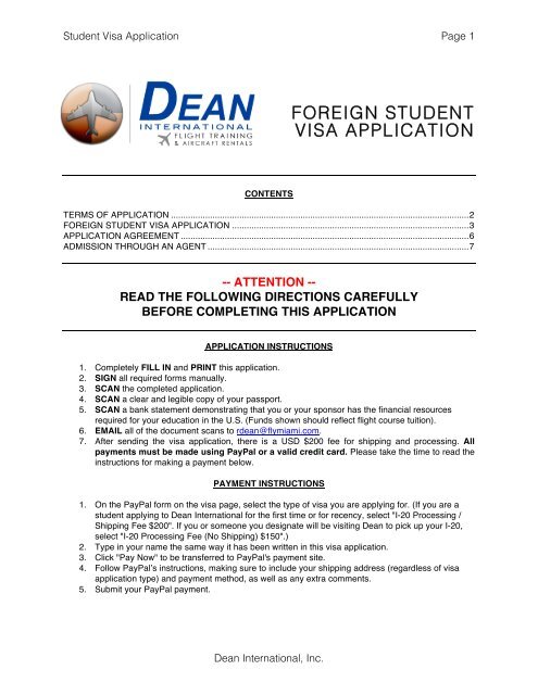 FOREIGN STUDENT VISA APPLICATION - Dean International