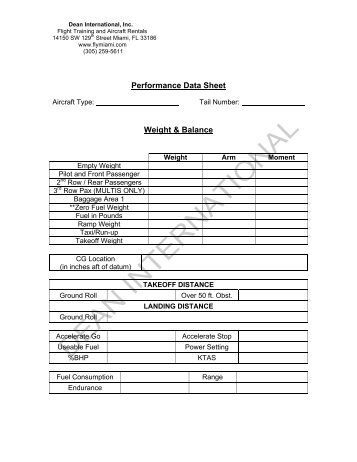 Weight and Balance Sheet - Dean International
