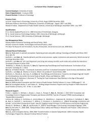 Detailed CV - Sociology and Social Policy - University of Leeds