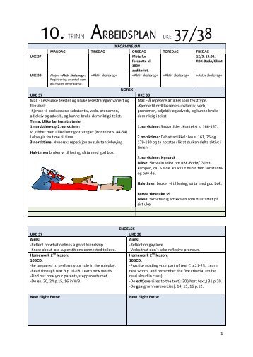 8. TRINN ARBEIDSPLAN UKE 37 og 38 - itslearning