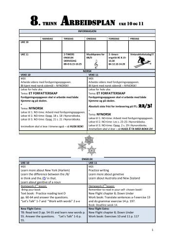 8. TRINN ARBEIDSPLAN UKE 10 OG 11 - itslearning