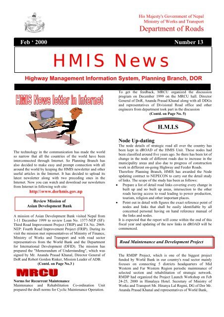 HMIS - About Department of Road