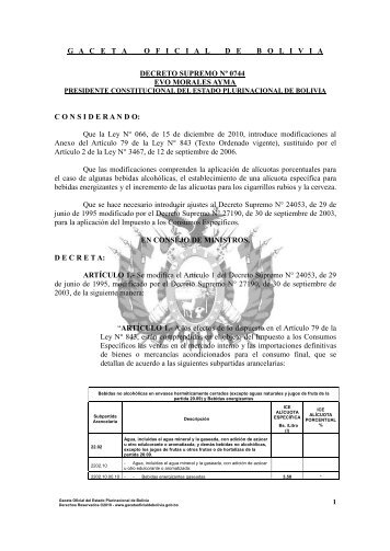 GACETAOFICIALDEBOLIVI A DECRETO SUPREMO Nº 0744 z EVO ...