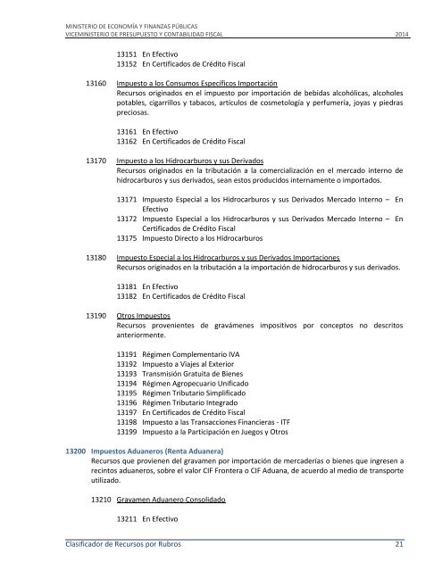 Clasificadores 2014 - Ministerio de Economía y Finanzas Públicas