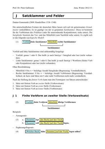 Block J: Satzklammer und Felder