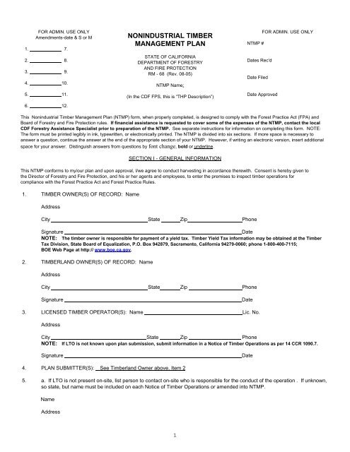 nonindustrial timber management plan - Cal Fire - State of California