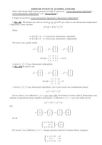 ESERCIZI SVOLTI DI ALGEBRA LINEARE (Sono svolti alcune degli ...