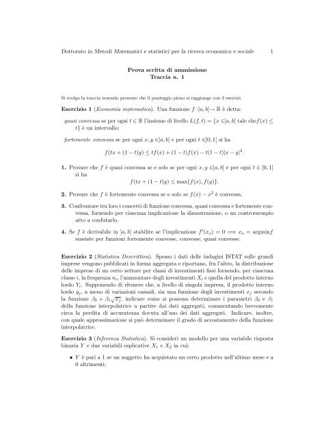 Dottorato in Metodi Matematici e statistici per la ricerca economica e ...