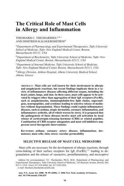 The Critical Role of Mast Cells in Allergy and Inflammation