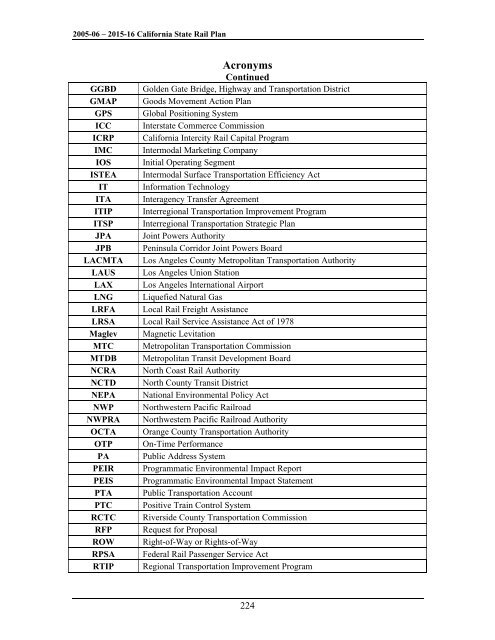 California State Rail Plan 2005-06 to 2015-16