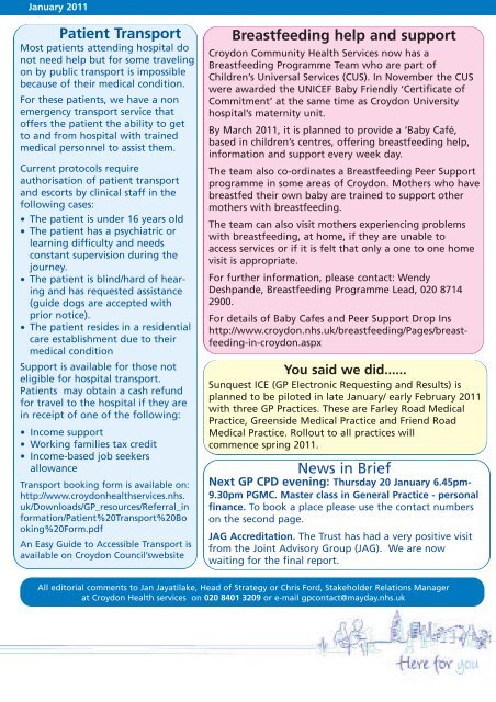 GP Newsletter Jan 2011 draft 4 - Croydon Health Services NHS Trust