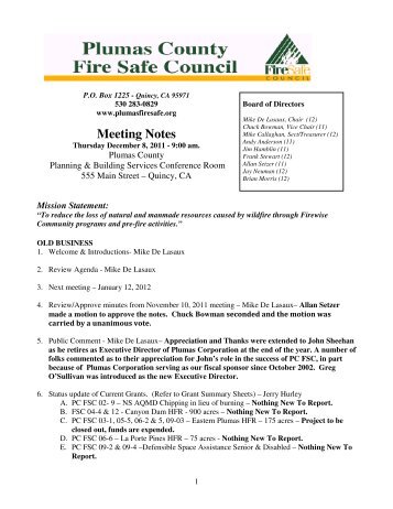 Meeting Notes - Plumas County Fire Safe Council