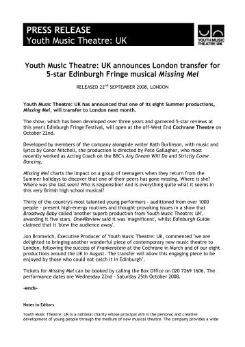 Missing Mel London - Youth Music Theatre UK