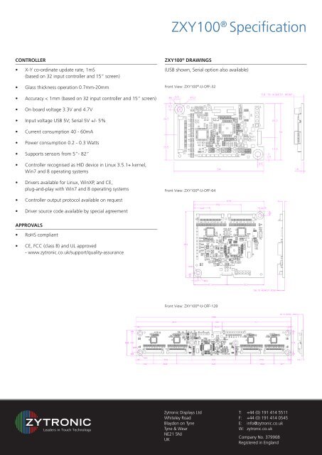 ZXY100 Touch Controller Datasheet - Zytronic