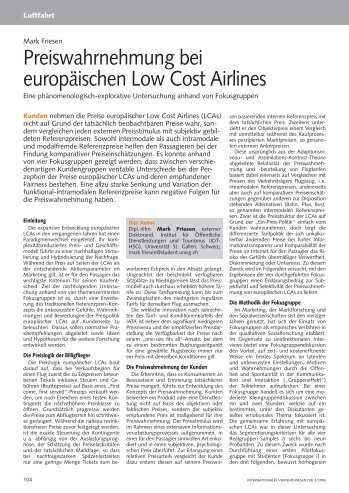 Preiswahrnehmung bei europäischen Low Cost Airlines