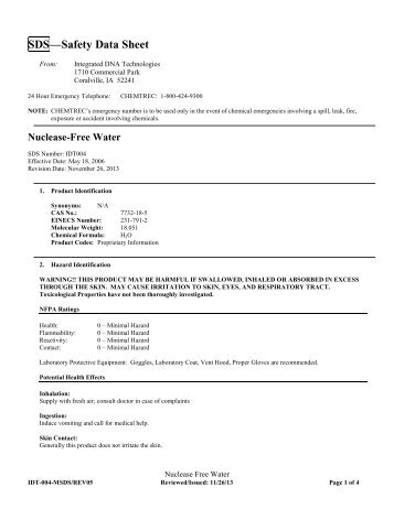 Nuclease-Free Water MSDS - Integrated DNA Technologies