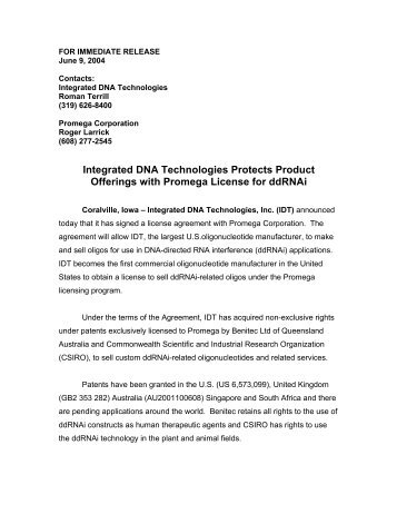 Integrated DNA Technologies Protects Product Offerings with ...