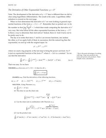 The Derivative of Other Exponential Functions: y = bx