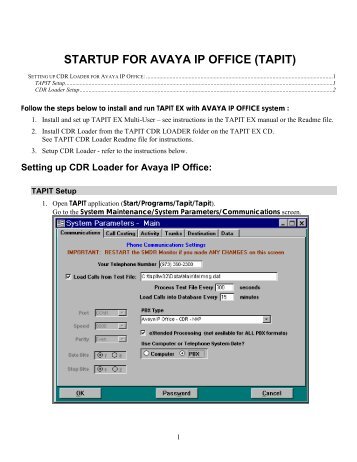 STARTUP FOR AVAYA IP OFFICE (TAPIT) - Trisys.com