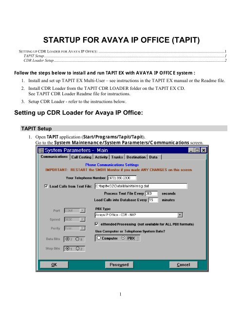 STARTUP FOR AVAYA IP OFFICE (TAPIT) - Trisys.com