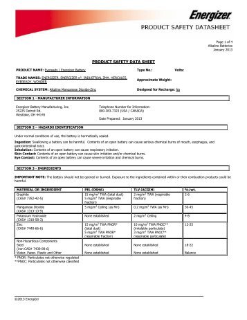 PRODUCT SAFETY DATA SHEET - Batteries Plus