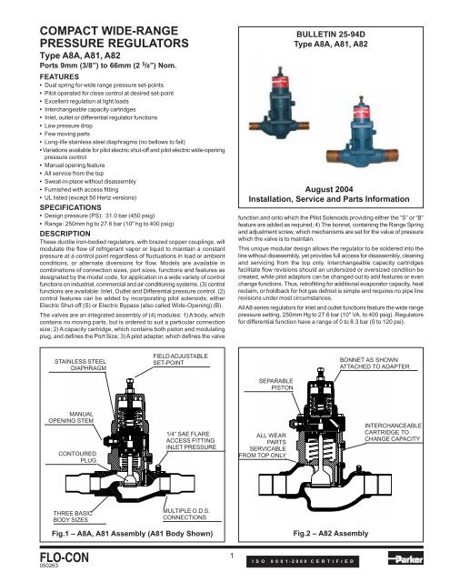 Parker  Flo-Con Inlet Pressure Regulator Type A82 MPN 102923 
