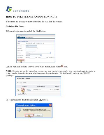 HOW TO DELETE CASE AND/OR CONTACT: - Cerenade