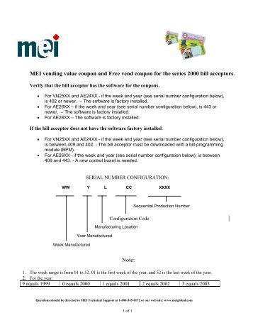 MEI vending value coupon and Free vend coupon for the series ...