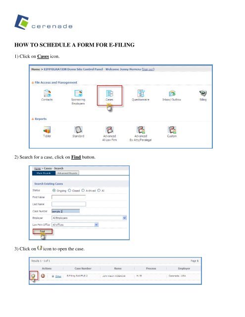 HOW TO SCHEDULE A FORM FOR E-FILING - Cerenade