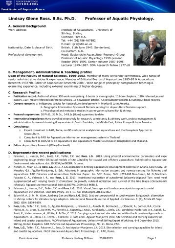 Read a mini CV for Prof Ross - Institute of Aquaculture - University of ...
