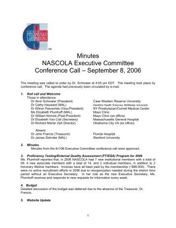 Minutes NASCOLA Executive Committee Conference Call ...