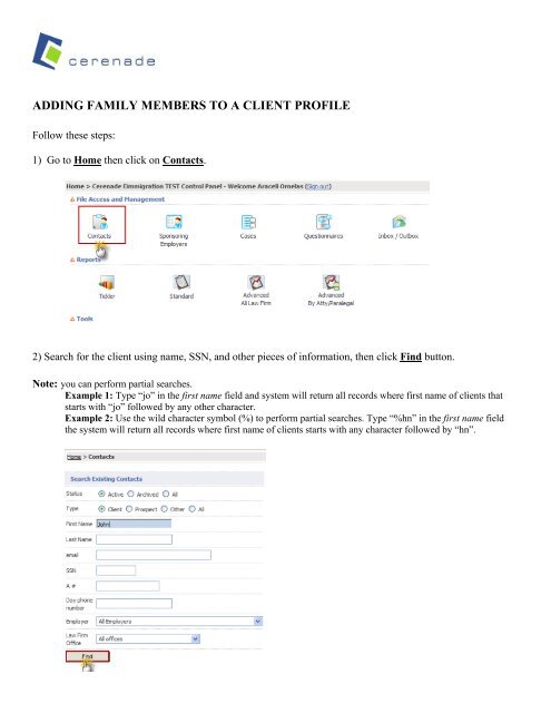 ADDING FAMILY MEMBERS TO A CLIENT PROFILE - Cerenade