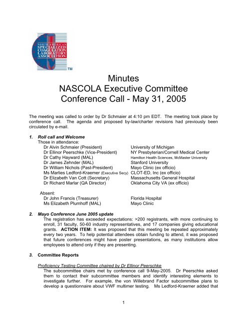 Minutes NASCOLA Executive Committee Conference Call - May 31 ...