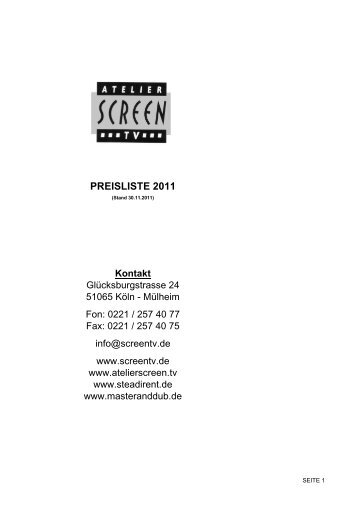 Atelier Screen TV Preisliste 2011