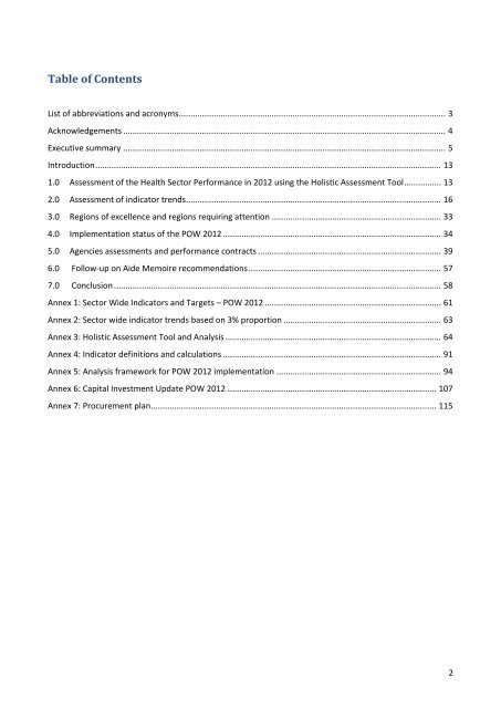 2012 Holistic Assessment of Health Sector POW - Ministry of Health