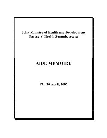 Aide Memoire April 2007 - Ministry of Health
