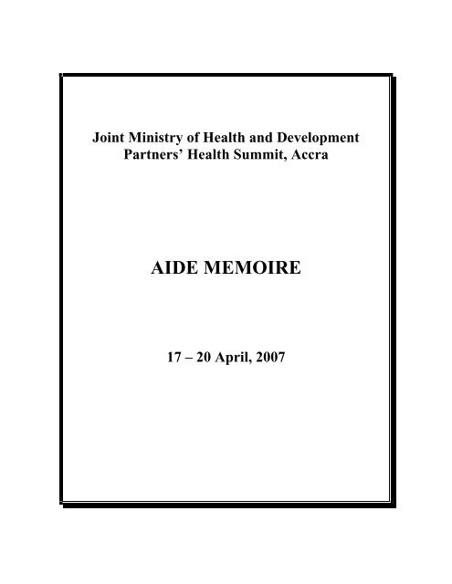 Aide Memoire April 2007 - Ministry of Health