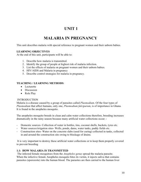 Training Manual for Preventive Malaria - Ministry of Health