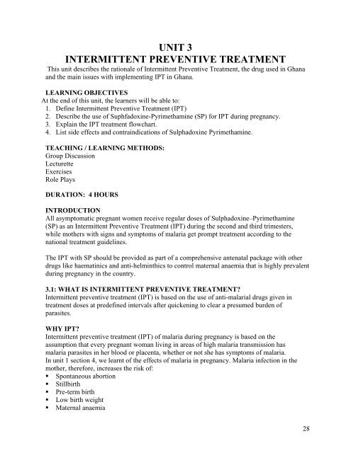 Training Manual for Preventive Malaria - Ministry of Health