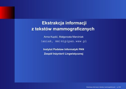 prezentacja PDF - Instytut Podstaw Informatyki PAN