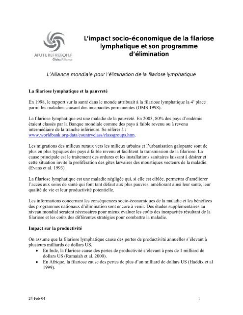 L'impact socio-Ã©conomique de la filariose lymphatique et son ...