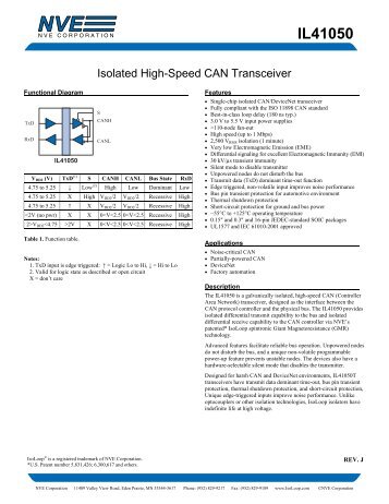 IL41050 Isolated CAN Transceiver Datasheet - NVE Corporation