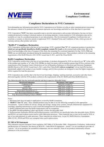 Environmental Compliance Certificate ... - NVE Corporation