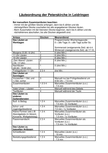 LÃ¤uteordnung der Peterskirche Leidringen - Rosenfeld