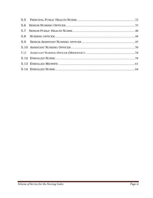 SCHEMES OF SERVICE FOR THE NURSING CADRE