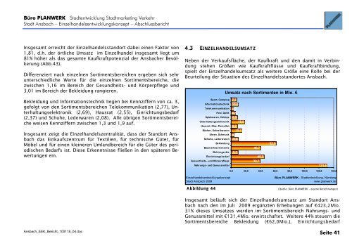 Kaufkraft- und Umsatzgrößen für die Stadt Ansbach insgesamt