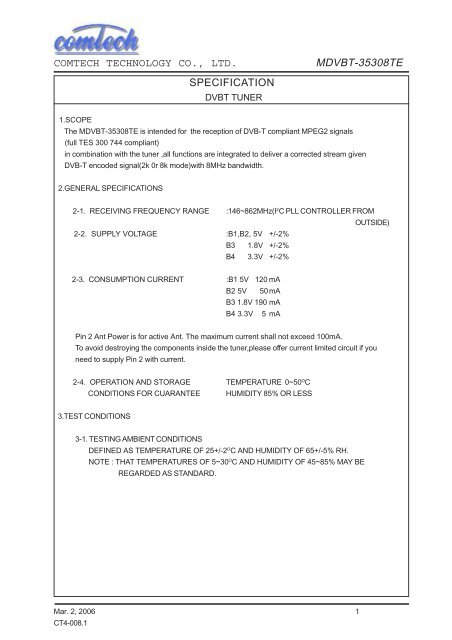 comtech technology co., ltd. mdvbt-35308te specification