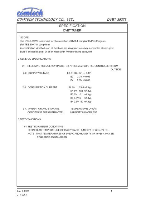 COMTECH TECHNOLOGY CO., LTD. DVBT-35278 SPECIFICATION