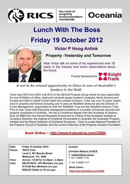 RICS Lunch with the Boss - The Australian Property Institute